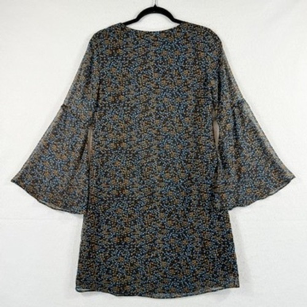 Cabi Bell Sleeve Dress Womens XS Blue Floral V-Neck Boho Cottagecore Whimsigoth - Picture 3 of 8